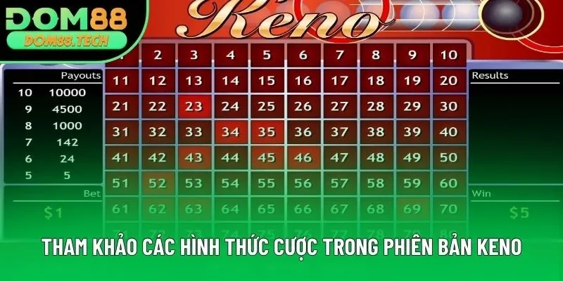 Tham khảo các hình thức cược trong phiên bản Keno Tham khảo các hình thức cược trong phiên bản Keno